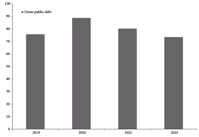Brazilian gross public debt, 2019-2022 (% of GDP)