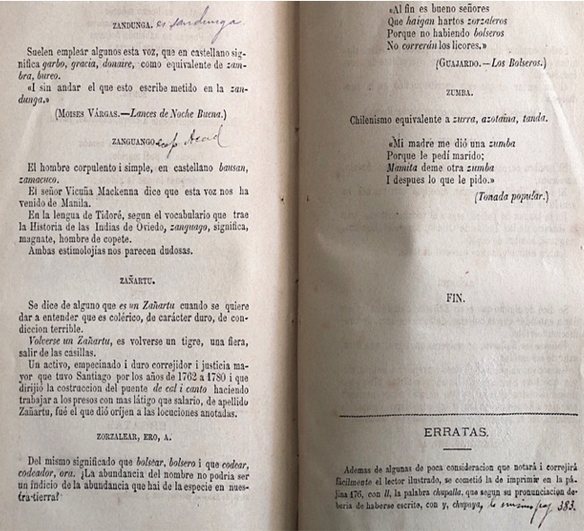 Enmiendas en &ldquo;zandunga&rdquo; y en la fe de erratas.