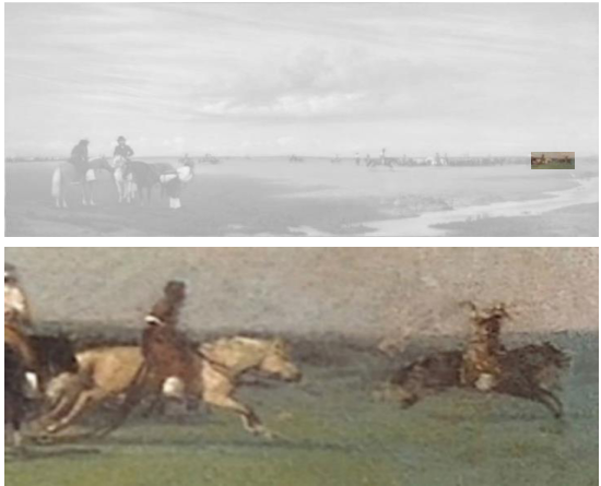 Prilidiano Pueyrred�n &ndash; El rodeo (detalle), 1861. �leo sobre tela, 76 x 166 cm.[47].