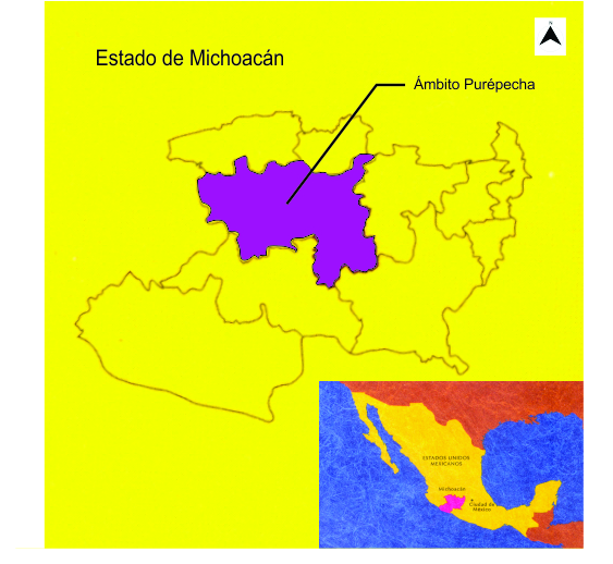 Ubicación de la cultura purépecha en el Estado de Michoacán, México
