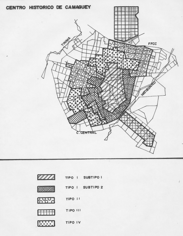 Plano de Zonas tipológico-urbanas. Los cuatro tipos urbanos definidos se distribuyen en diez zonas  homogéneas
