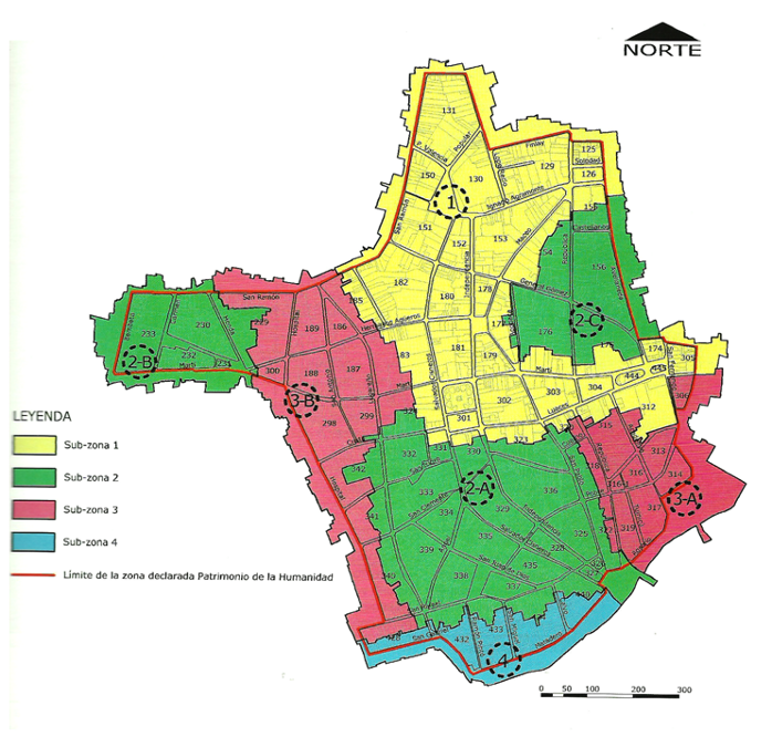 Las dos zonas de protección definidas inicialmente en 1986, a partir de las zonas de Tipología Urbana I subtipo 1 y 2, al ser estudiadas en detalle en la zdph, se convierten en cuatro subzonas y siete áreas homogéneas más específicas, como sectores de regulación urbanística, 2012. (AAVV, 2012, p.198