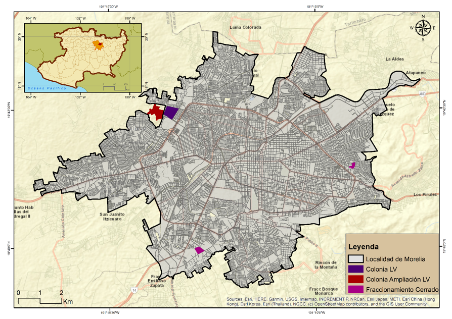 Mapa de localizacin de colonias donde se llev a cabo el proceso de aplicacin metodolgica