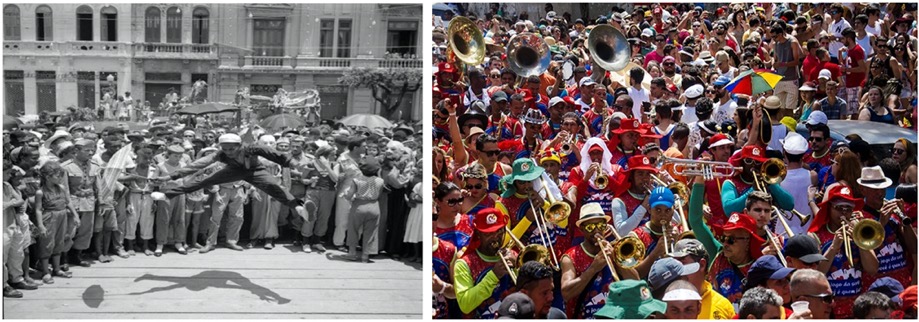 Frevo en el Carnaval de Recife (1948) y Olinda (2016).