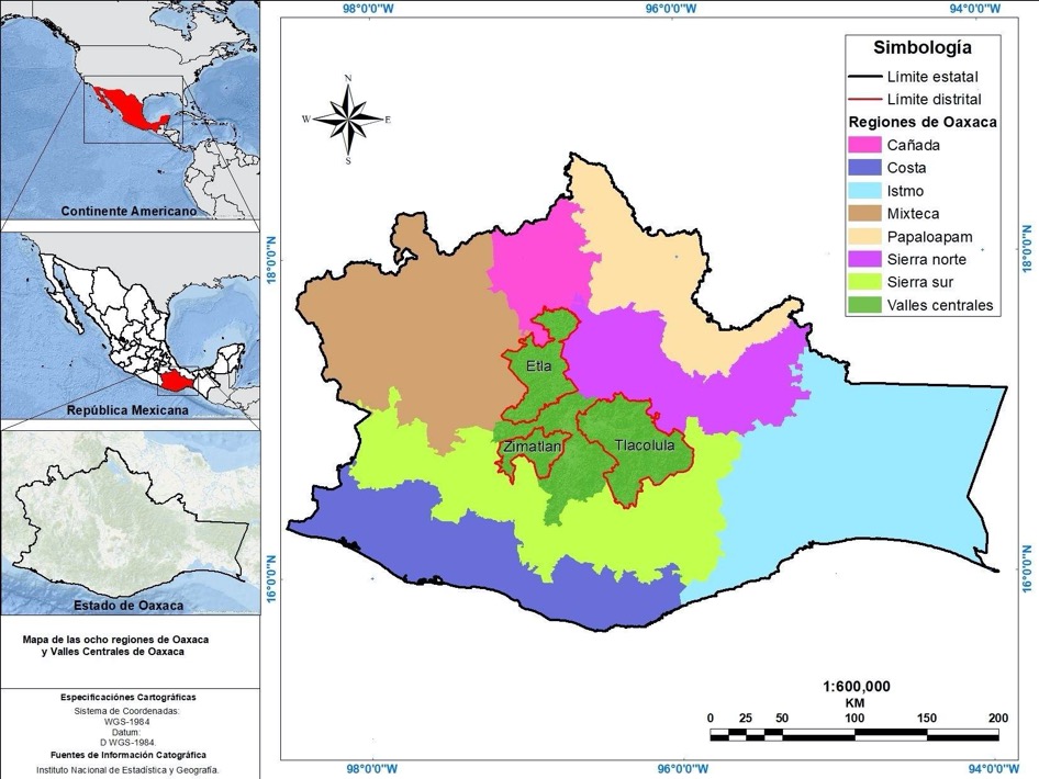 Mapa de las ocho regiones de Oaxaca