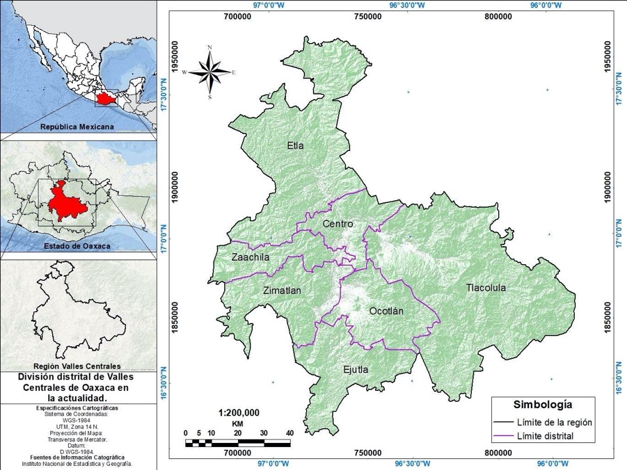 Divisin distrital de Valles Centrales de Oaxaca en la actualidad