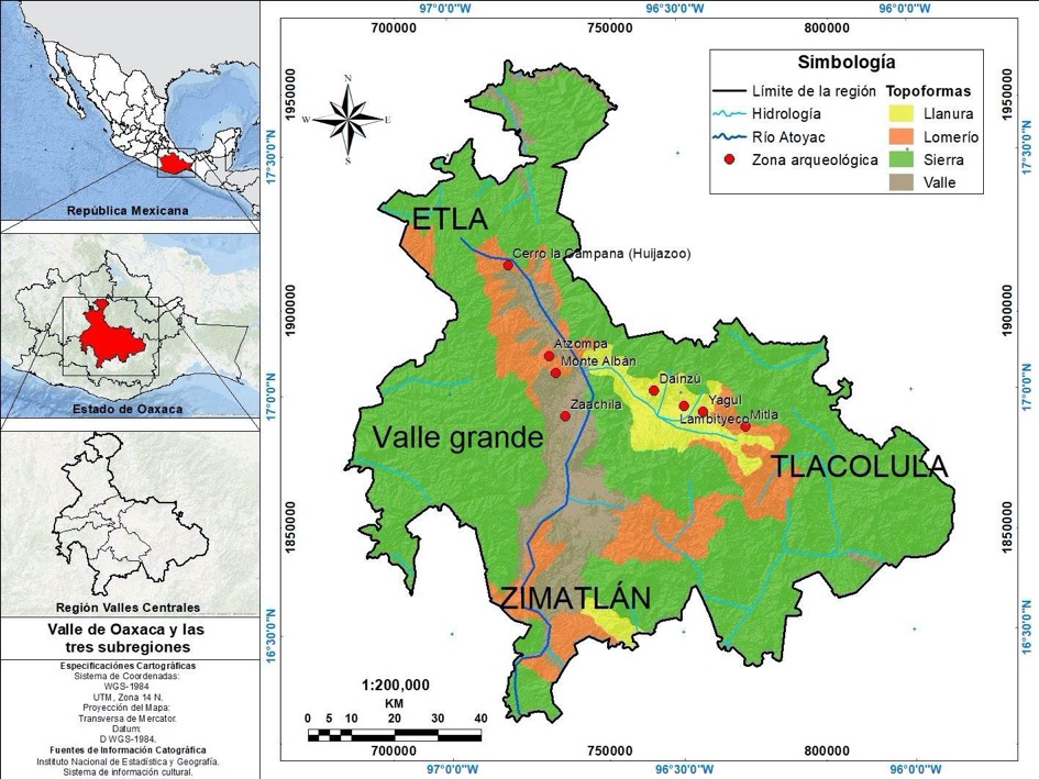 Valle de Oaxaca con las tres subregiones y los complejos arqueolgicos