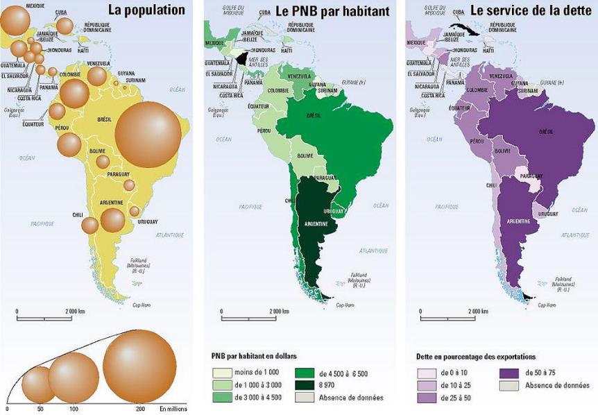 Economas frgiles en Amrica Latina: la poblacin, el PIB (Producto Interno Bruto por habitante) y el Servicio de deuda[vi], 2.000[vii]