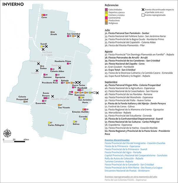 Espacializaci�n del calendario festivo 2022-2023 de la CLCA en invierno