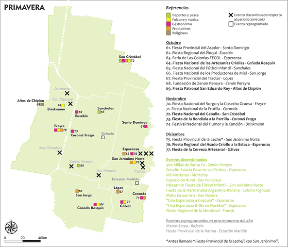 Espacializaci�n del calendario festivo 2022-2023 de la CLCA en primavera