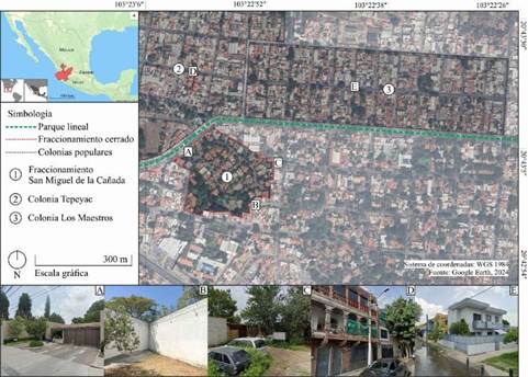 Ejemplificaci�n de la desigualdad socioespacial. Al norte vivienda pr�xima a la colonia Tepeyac y los Maestros y al sur el fraccionamiento cerrado San Miguel de la Ca�ada
