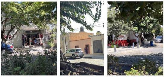 Mujeres compran en bazar. Mujeres conviven en puerta. Mujeres atienden Abarrotes &ldquo;La Defensa&rdquo;.