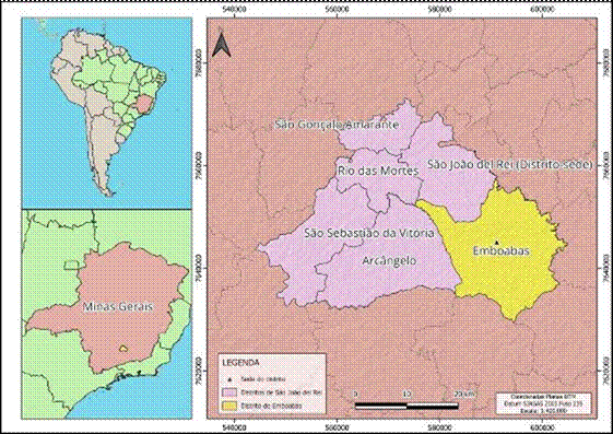 Mapa de localiza��o do Distrito de Emboabas/On�a