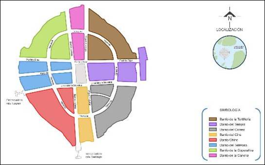 Mapa de la divisi�n de los barrios para la organizaci�n de las peregrinaciones