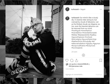 @turbozack usuario, consumidor y referente de un estilo de moda que bordea lo kitsch con la cultura pop y el ejercicio saludable, muestra con orgullo su orientación sexual