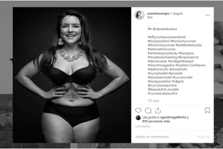 @camidocampo referente de la moda plus size, muestra sus curvas sin reparos