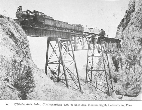 Fotografa “Ferrocarril andina tpica, Puente de Challapa a 4000 m sobre el nivel del mar, Ferrocarril Central Andino, Per”, fotgrafo desconocido, primera dcada del siglo XX? (Preusse-Sperber 1913: 32)