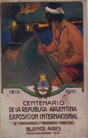 Tarjeta postal „Centenario de la Repblica Argentina. Exposicin Internacional de Ferrocarriles y Transportes Terrestres. Buenos Aires Mayo  Noviembre 1910“, editor desconocido, Buenos Aires?, c. 1910, coleccin de Daniel M. Cisilino, Dublin / Buenos Aires.
