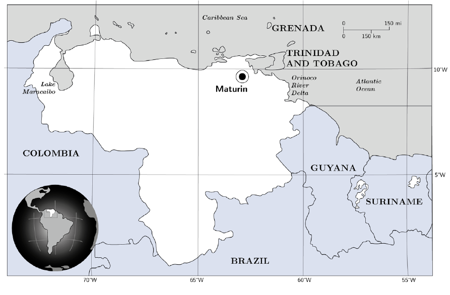 Ubicación geográfica de la Ciudad de Maturín. Estado Monagas. Venezuela.