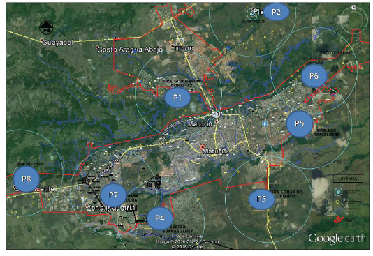 Ubicación de los pozos de muestreo.