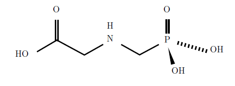 Estructura de la molécula de glifosato (PM = 169).