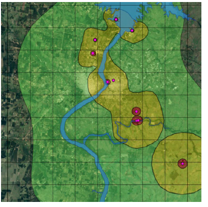 Mapa de afectación de nuevas perforaciones.