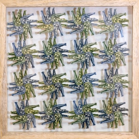 Collage made from Venezuelan Bolivars. Artist: Andrés Chaparro