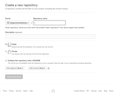 Formulario para la creacin del repositorio en GitHub.
