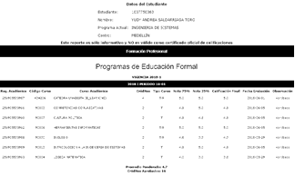 resultados de la valoracin obtenida por la estudiante ciega. Promedio nota del curso en este periodo = 3.5