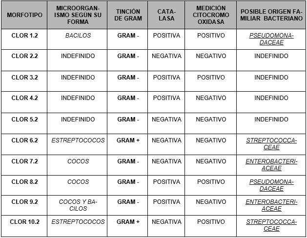 Resultados de pruebas de caracterizacin microbiana