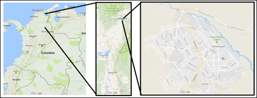�rea de estudio general (l�mite geogr�fico de Zona: Colombia &ndash; Cesar &ndash; Valledupar)