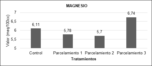 Comparación del magnesio en cada parcelamientos