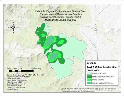 Representación Geográfica del Índice de Vegetación Ajustado al Suelo – SAVI del Parque Natural Regional Los Besotes