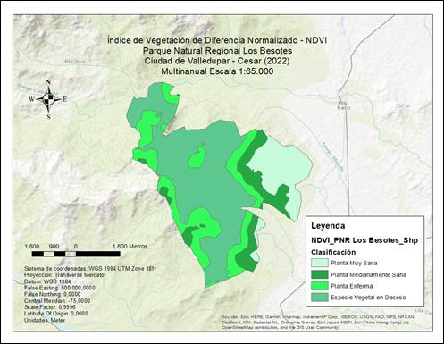 Representación Geográfica del Índice de Vegetación de Diferencia Normalizado – NDVI del Parque Natural Regional Los Besotes