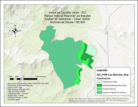 Representación Geográfica del Índice de Clorofila Verde – GCI del Parque Natural Regional Los Besotes