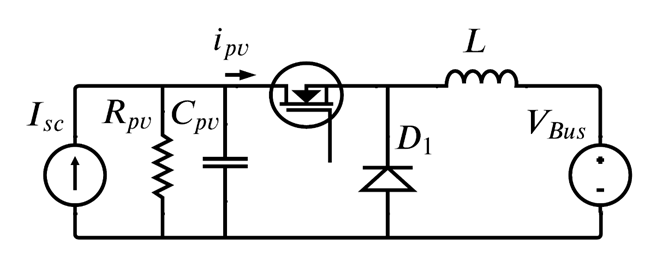 Buck converter interfacing a PV module and a DC bus.