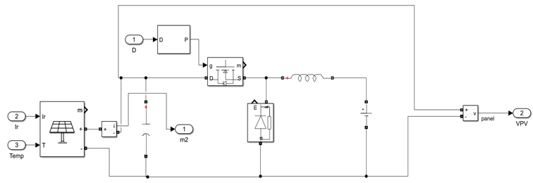 PV system linked to a DC bus interfaced by a buck converter.