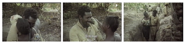 Imagens do reencontro de Diminga e Sako, no meio de uma trincheira