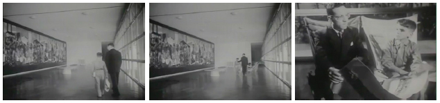 Painel (1950) - professor e aluno em frente ao painel