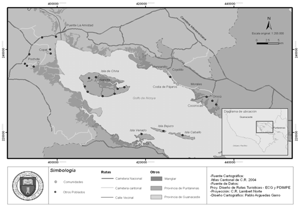 Mapa ubicaci&oacute;n de las comunidades del Golfo de Nicoya, Costa Rica