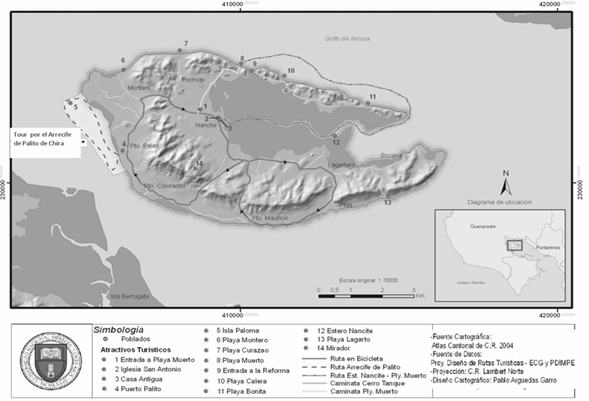 Mapa productos y ruta tur&iacute;stica de la isla de Chira, Puntarenas, Costa Rica