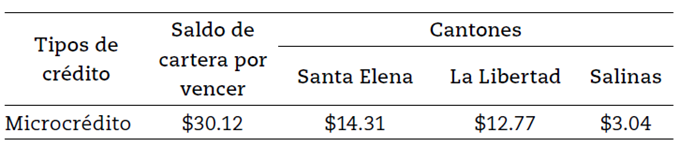 Saldos colocaciones entidades financieras por vencer al 31 de diciembre del 2021 segmento financiero EPS 1 por cant&oacute;n provincia Santa Elena (USD Millones)