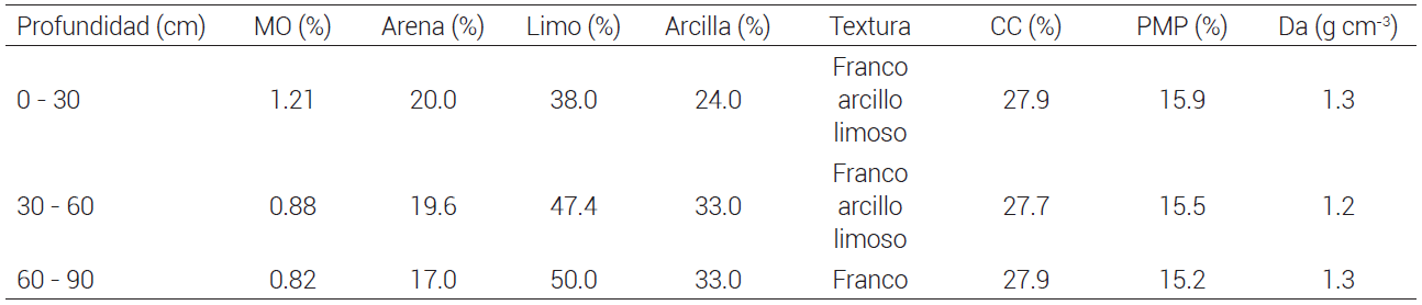 Características físicas del suelo del sitio experimental.