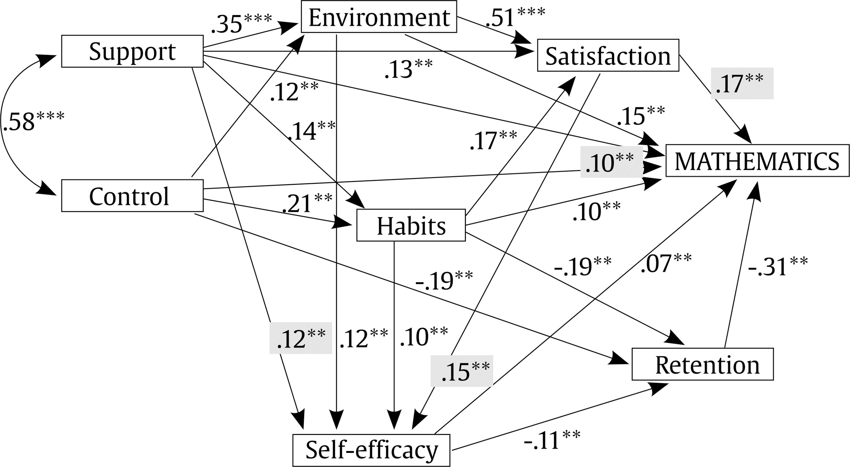 Structural Equation Model for Mathematics Performance.
