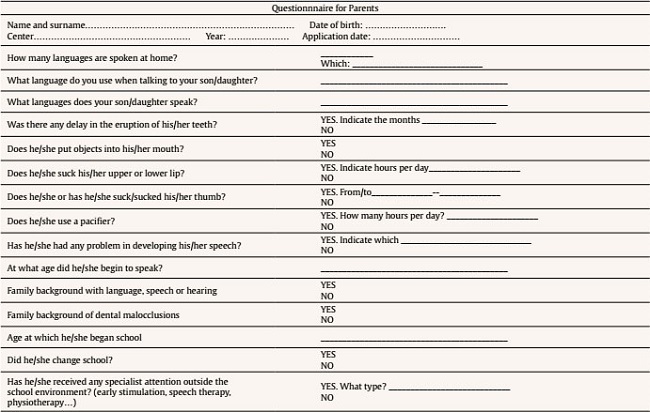 Questionnaire for Parents