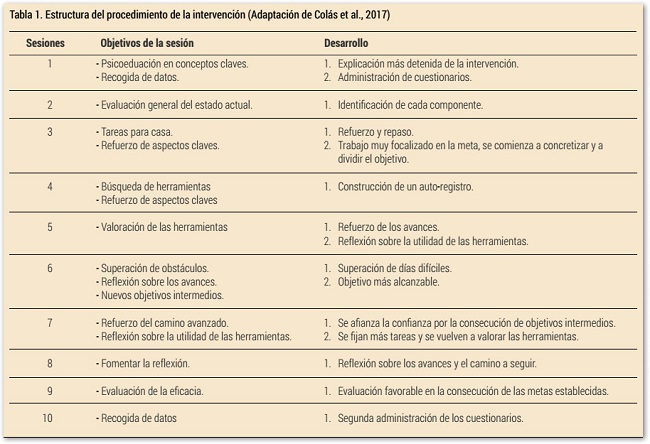 Estructura del procedimiento de la intervención (Adaptación de Colás et al., 2017)