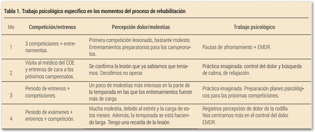 Trabajo psicol&oacute;gico espec&iacute;fico en los momentos del proceso de rehabilitaci&oacute;n