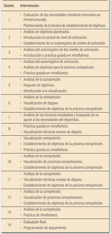 Distribuci&oacute;n de t&eacute;cnicas llevadas a cabo en las sesiones