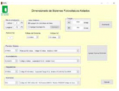 Entorno de trabajo de la herramienta para el dimensionamiento desarrollada