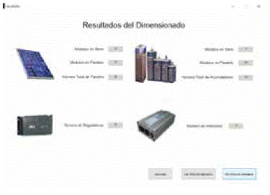 Resultado del dimensionamiento de un sistema fotovoltaico